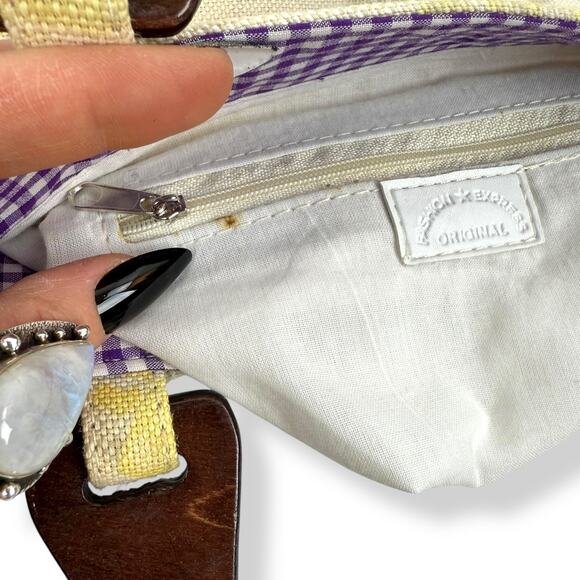 90's woven linen butterfly floral wood handle bag by FASHION EXPRESS ORIGINAL - Picture 11 of 16